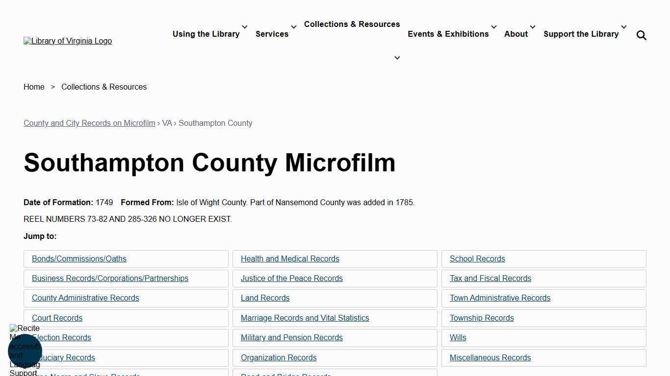 Southampton County Microfilm | Library of Virginia